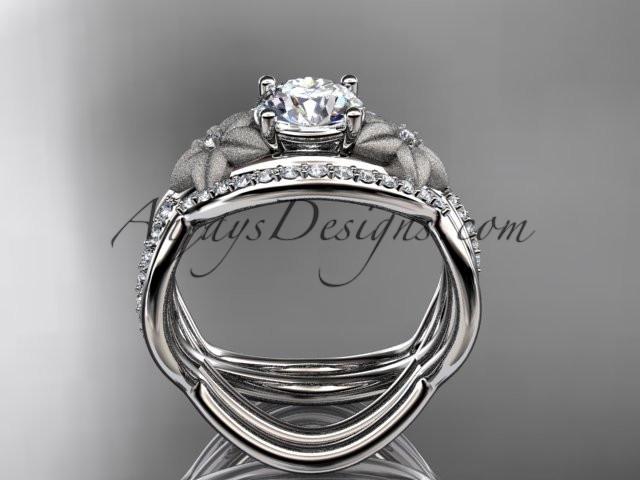 Platinum diamond leaf and vine wedding ring, engagement set with a "Forever One" Moissanite center stone ADLR90S - AnjaysDesigns