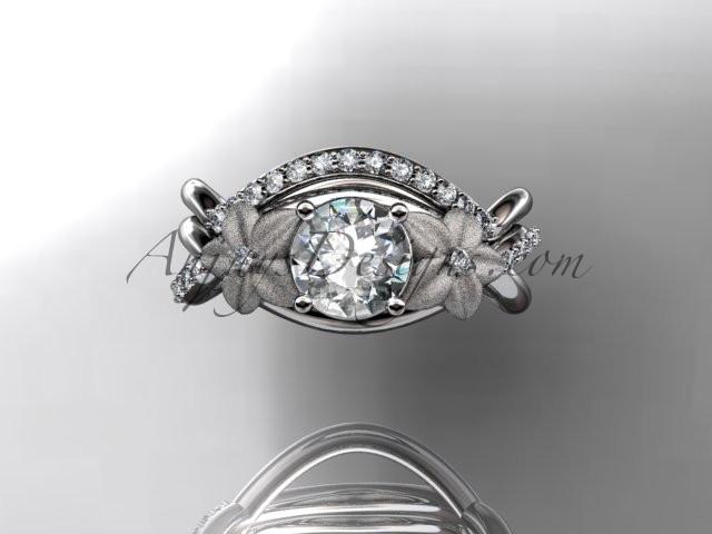 platinum diamond leaf and vine wedding ring, engagement set ADLR90 - AnjaysDesigns