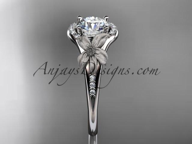 14kt white gold diamond leaf and vine wedding ring, engagement ring with a "Forever One" Moissanite center stone ADLR91 - AnjaysDesigns