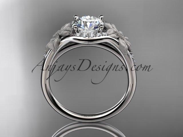 14kt white gold diamond leaf and vine wedding ring, engagement ring with a "Forever One" Moissanite center stone ADLR91 - AnjaysDesigns