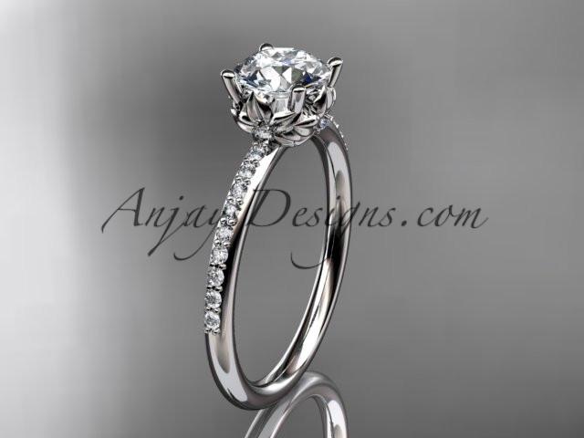 14kt white gold diamond floral wedding ring, engagement ring with a "Forever One" Moissanite center stone ADLR92 - AnjaysDesigns