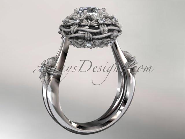 14kt white gold diamond floral, leaf and vine \"Basket of Love\" ring ADLR94 nature inspired jewelry - AnjaysDesigns