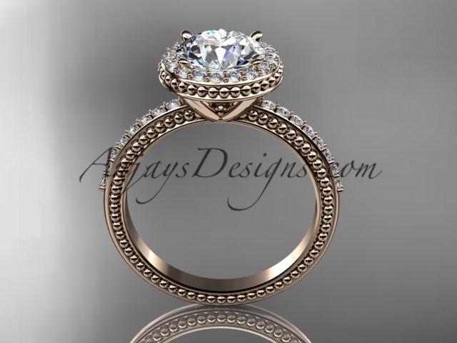 14kt rose gold diamond unique engagement ring, wedding ring with a "Forever One" Moissanite center stone ADER95 - AnjaysDesigns
