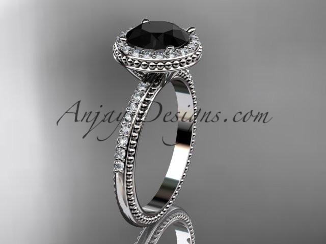 platinum diamond unique engagement ring, wedding ring with a Black Diamond center stone ADER95 - AnjaysDesigns