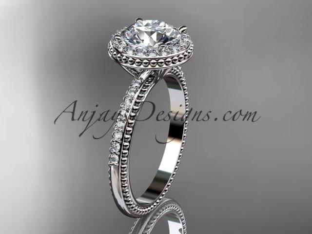 Platinum diamond unique engagement ring, wedding ring with a "Forever One" Moissanite center stone ADER95 - AnjaysDesigns