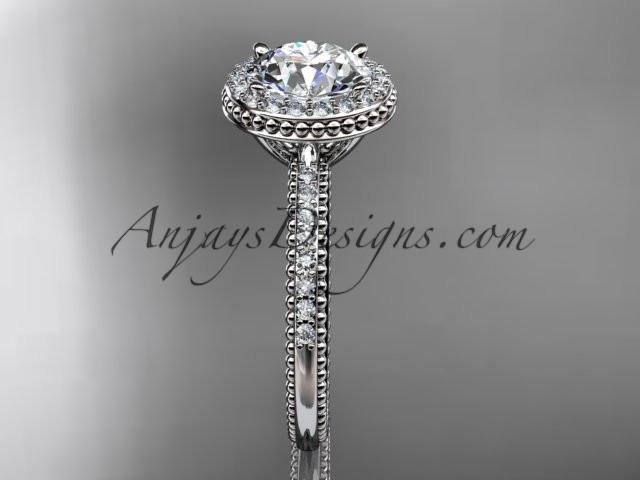 Platinum diamond unique engagement ring, wedding ring with a "Forever One" Moissanite center stone ADER95 - AnjaysDesigns