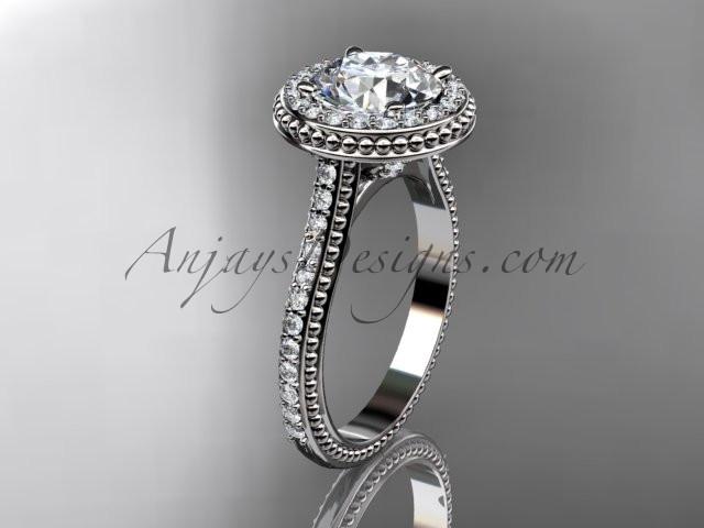 Platinum diamond unique engagement ring, wedding ring with a "Forever One" Moissanite center stone ADER97 - AnjaysDesigns