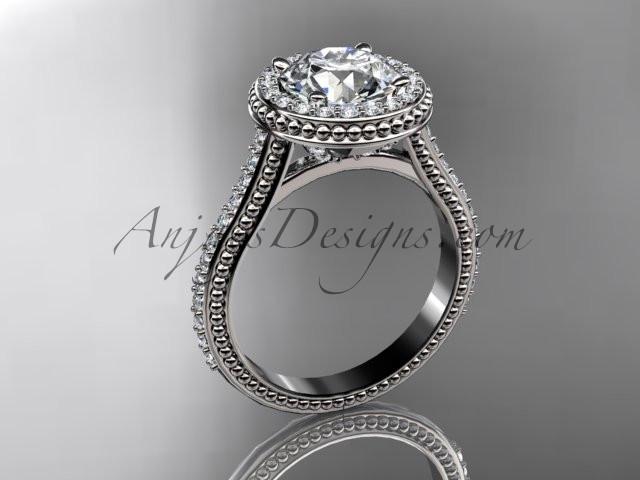 Platinum diamond unique engagement ring, wedding ring with a "Forever One" Moissanite center stone ADER97 - AnjaysDesigns