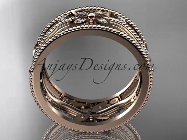 14kt rose gold diamond leaf and vine wedding ring, engagement ring, wedding band ADLR9B - AnjaysDesigns