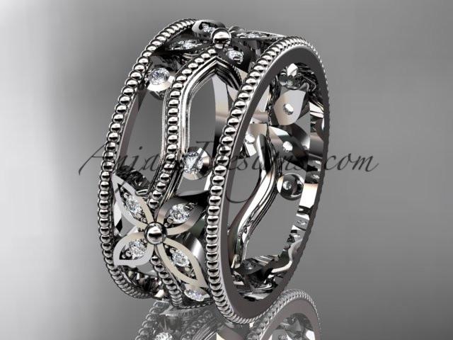 platinum diamond leaf and vine wedding ring, engagement ring, wedding band ADLR9B - AnjaysDesigns
