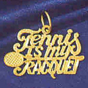 14K GOLD SAYING CHARM - TENNIS IS MY RACQUET #10832