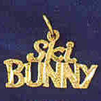 14K GOLD SAYING CHARM - SKI BUNNY #10862