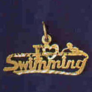 14K GOLD SAYING CHARM - I LOVE SWIMMING #10871
