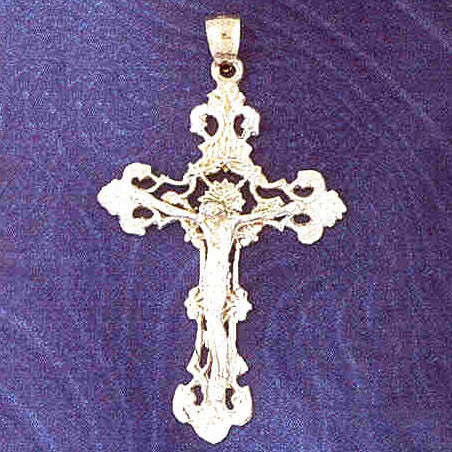 14K WHITE GOLD RELIGIOUS CHARM - CRUCIFIX #11348