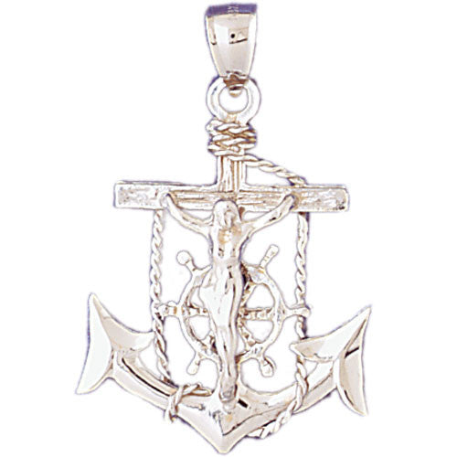 14K WHITE GOLD RELIGIOUS CHARM - MARINER CROSS #11361