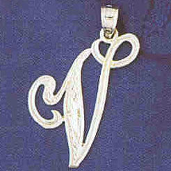 14K WHITE GOLD INITIAL CHARM - V #11567