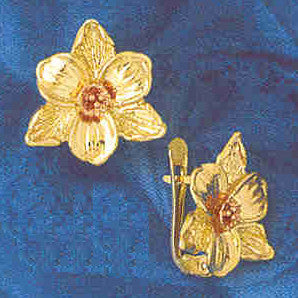 14K GOLD HINGED EARRING - FLOWER #12934