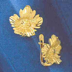 14K GOLD HINGED EARRING - FLOWER #12937
