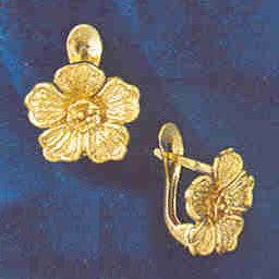 14K GOLD HINGED EARRING - FLOWER #12944