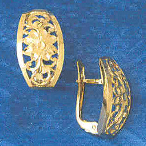 14K GOLD HINGED EARRING - FLOWER #12947