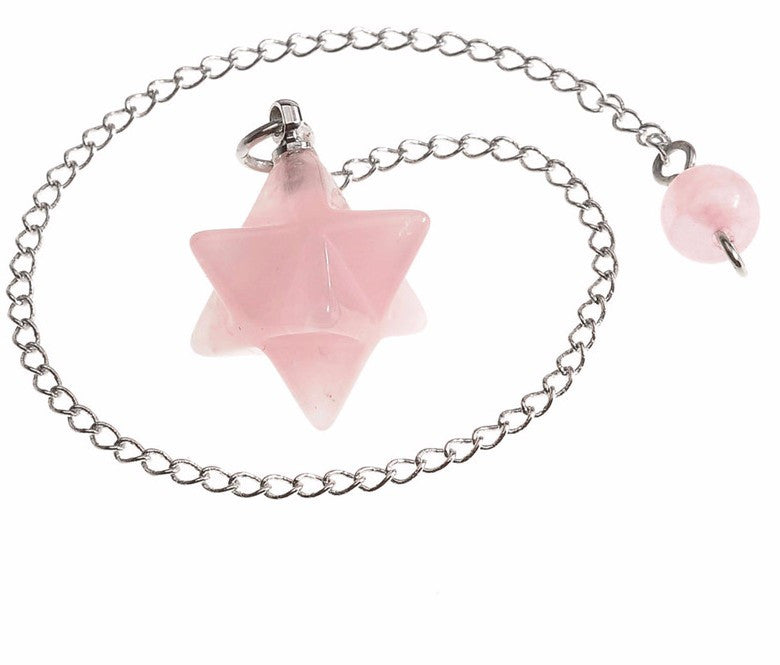 Natural Small Merkaba Pink Crystal Pendulum Reiki Healing Point Charm Gems Bead Lucky Dowsing Pendant For Necklace Women