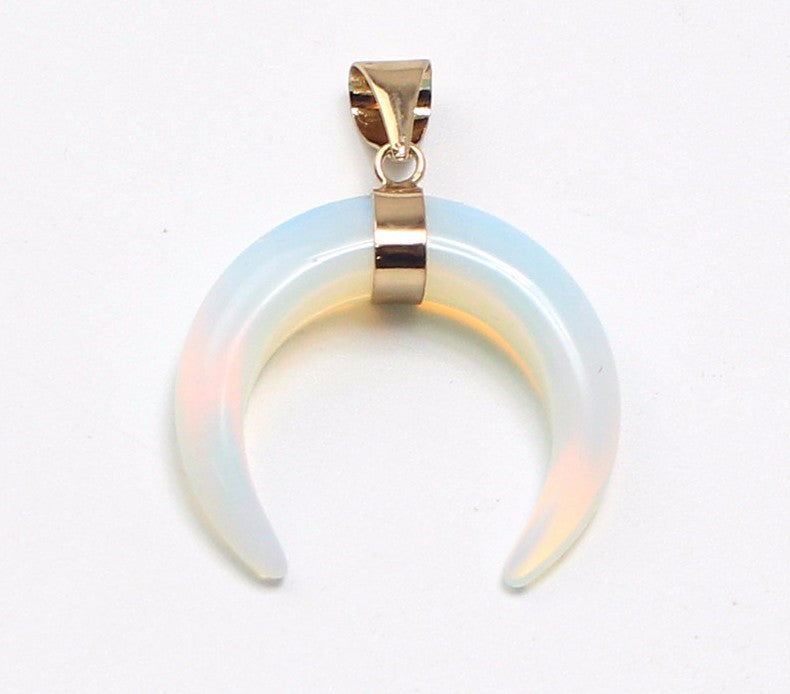 Crescent Moon Natural Stone Pendants For Necklace Choker Men Women Handmade DIY Jewelry Real Stone Pendant With Chain