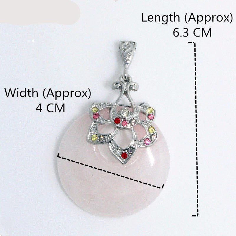 Pink Quartz Healing Stone Pendant Natural Pink Crystal Pendants Women Ethnic Silver Flower Suspension Pendant Jewelry