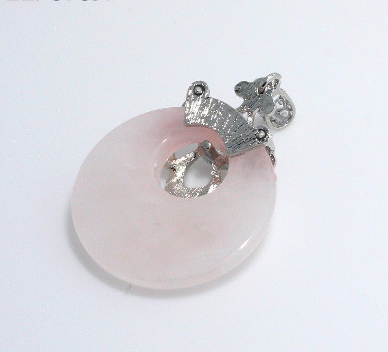 Pink Quartz Healing Stone Pendant Natural Pink Crystal Pendants Women Ethnic Silver Flower Suspension Pendant Jewelry