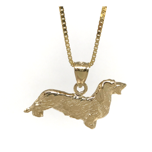14K GOLD DOG CHARM / PENDANT - WIRE HAIR DACHSHUND #2097