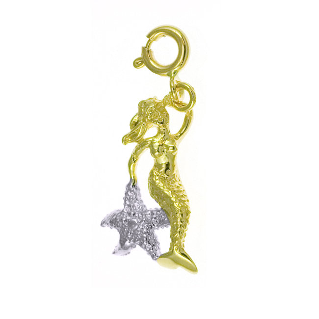 14K GOLD TWO TONE NAUTICAL CHARM - MERMAID, PENDANT, We Specialize in 14Kt Gold charms, 14k gold Pendants,14k gold necklaces,14k Gold Bracelets,14k Gold Earrings,14k Gold Rings.