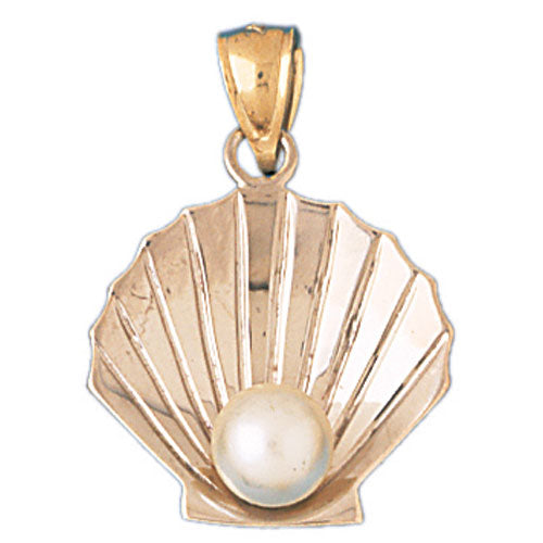 14K GOLD TWO TONE NAUTICAL CHARM - SHELL, Pendant, We Specialize in 14Kt Gold charms, 14k gold Pendants,14k gold necklaces,14k Gold Bracelets,14k Gold Earrings,14k Gold Rings.