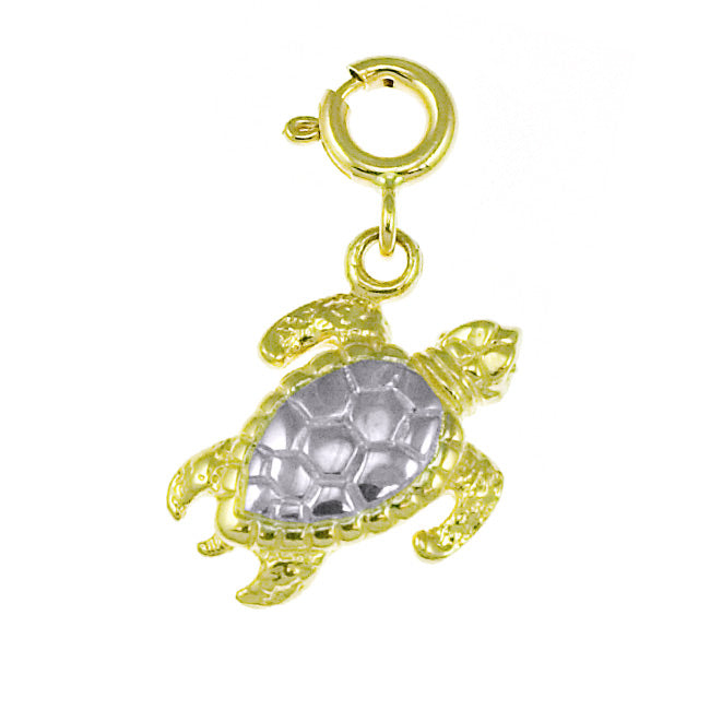 14K GOLD TWO TONE NAUTICAL CHARM - TURTLE, We Specialize in 14Kt Gold charms, 14k gold Pendants,14k gold necklaces,14k Gold Bracelets,14k Gold Earrings,14k Gold Rings, Pendant