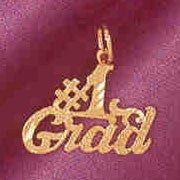 14K solid gold #1 Grad graduation charm with graduation cap detail
