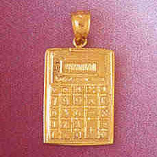 14K solid gold calculator charm with rectangular display and detailed keypad, front view