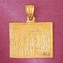 14K solid gold calendar charm with rectangular shape and detailed date markings, front view