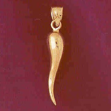 Three-dimensional 14K solid gold Italian horn charm with elongated curved form