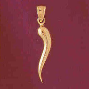 3D 14K solid gold Italian horn charm with slender curved silhouette