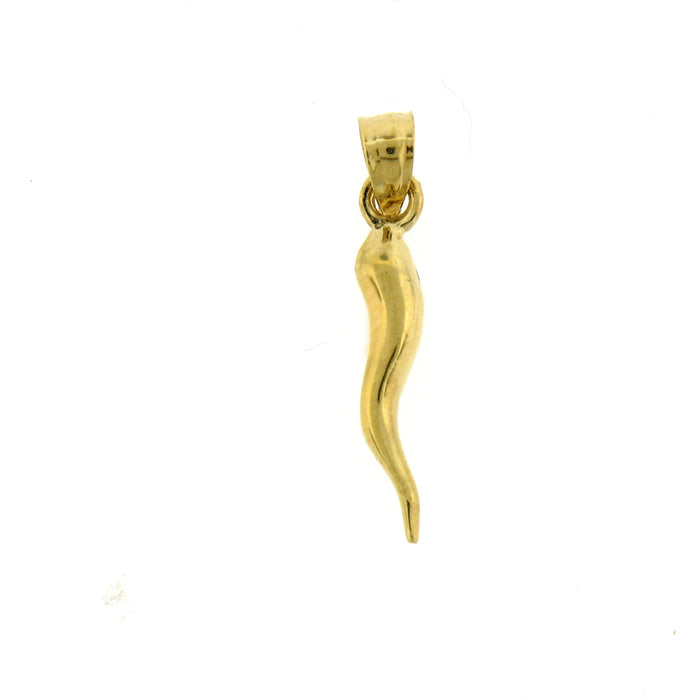 3D 14K solid gold slim wavy Italian horn charm