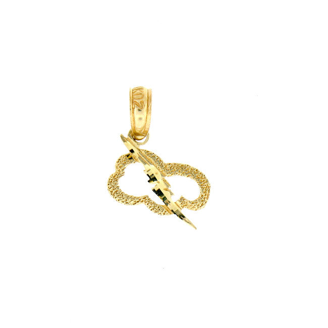 14K solid gold thundercloud charm with textured outline and lightning bolt
 Copy