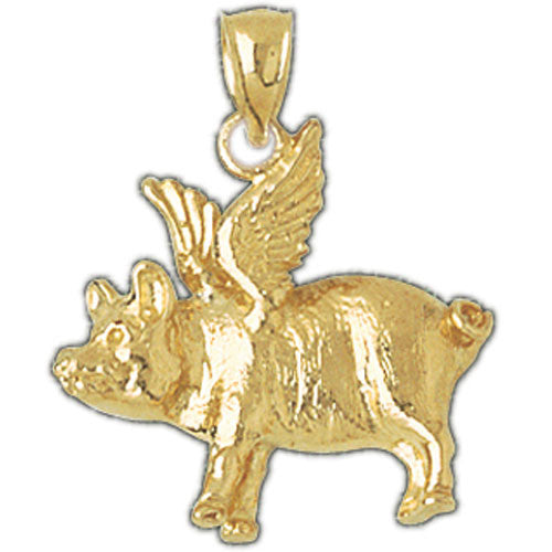 14K GOLD ANIMAL CHARM - FLYING PIG #2555