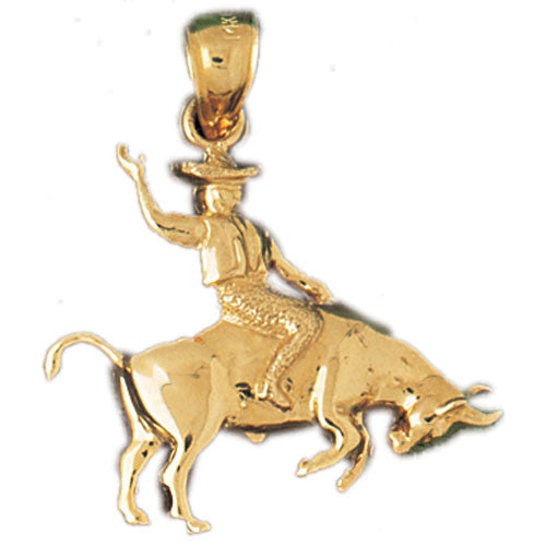 Awesome Bull Rider, 14K Gold Charm - Rodeo #1835