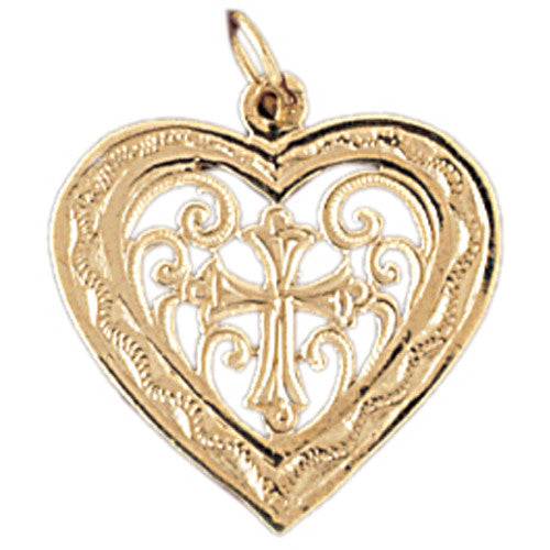 14K GOLD HEART CHARM - CROSS #6999