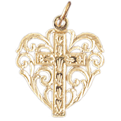 14K GOLD HEART CHARM - CROSS #7001