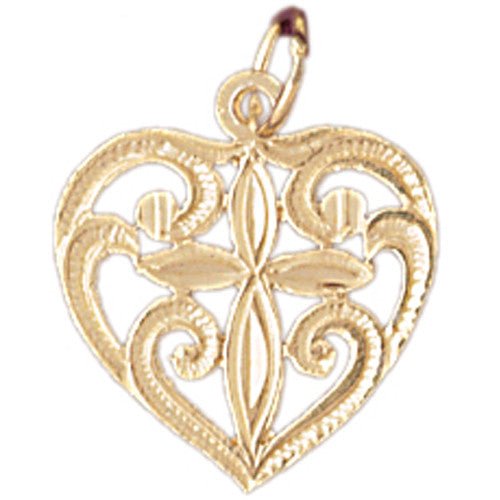 14K GOLD HEART CHARM - CROSS #7002
