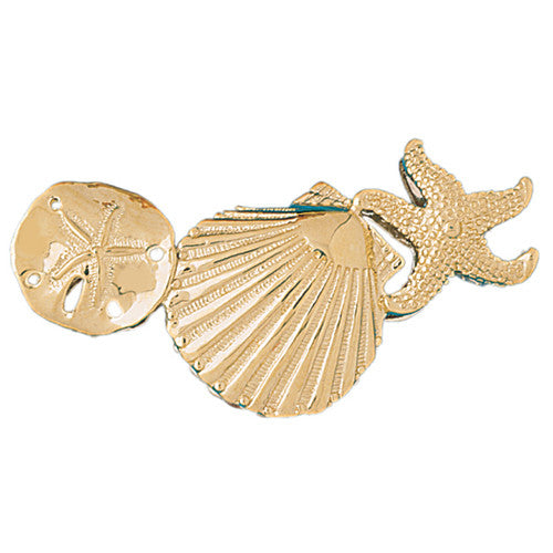 14K Gold Nautical Slide Pendant - Sand Dollar, Starfish, Shell #171