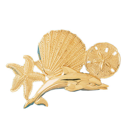 Nice Nautical Slide 14k Gold Starfish, Dolphin, Sand Dollar, Shell #38