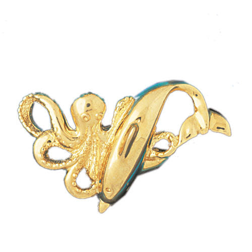 Octopus, Dolphin, 14k Gold Nautical Charms, Ocean Beautiful Slide #78