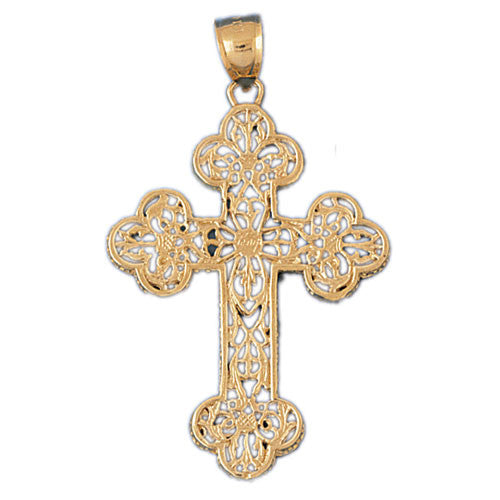 14K GOLD RELIGIOUS CHARM - TREFLEE CROSS #7850