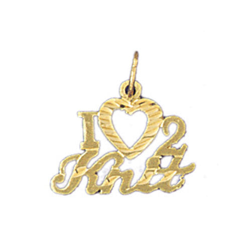 14K GOLD SAYING CHARM - I LOVE 2 KNIT #10806