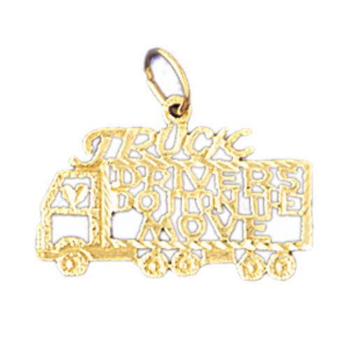 14K GOLD SAYING CHARM - TRUCK DRIVERS DO IT ON THE MOVE #10623